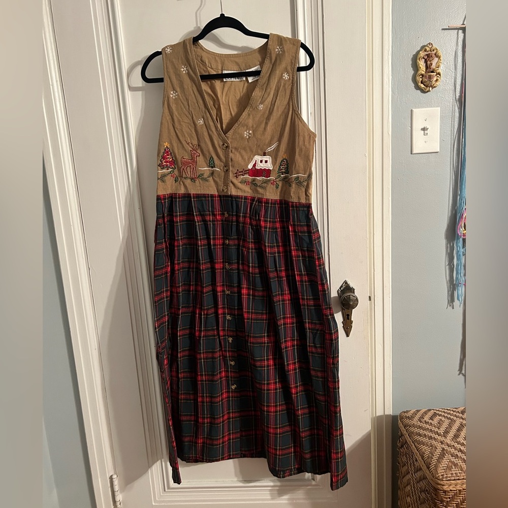 Vintage plaid flannel corduroy holiday christmas dress